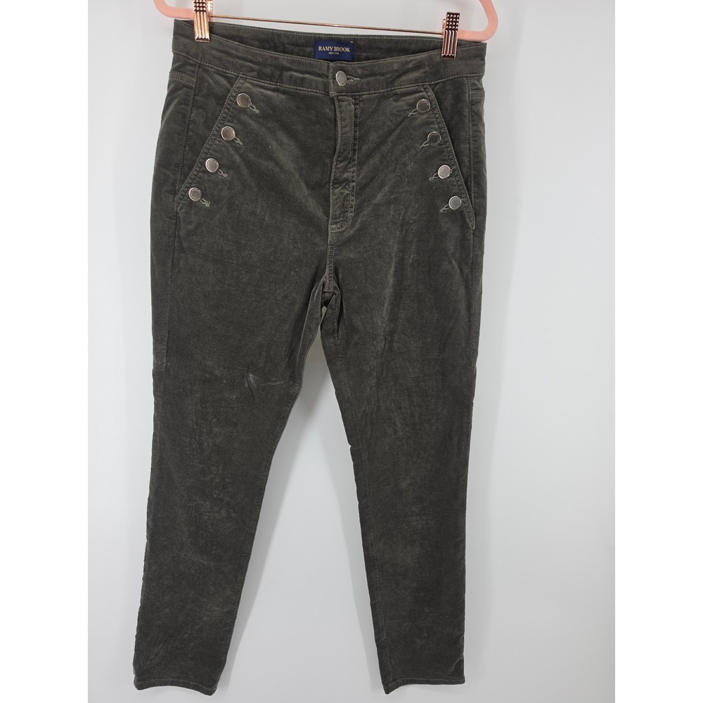 Ramy Brook Olive Green Corduroy Sailor Button Pants Size 30 Slim Tapered Leg